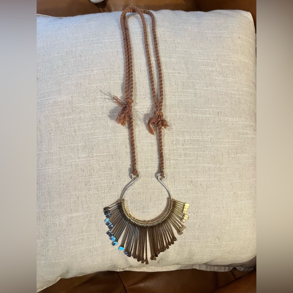 Artisan Boho Collar Necklace Brass Fringe Crescent Anthropologie Style - Picture 3 of 7